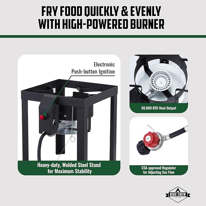 Hike Crew 50,000 BTU Outdoor Propane Turkey Fryer Kit with igniter and Stainless-steel funnel – Complete Kit Includes 30qt and 10qt pots ant strainer baskets , 12-Inch and 5-inch thermometers rack and