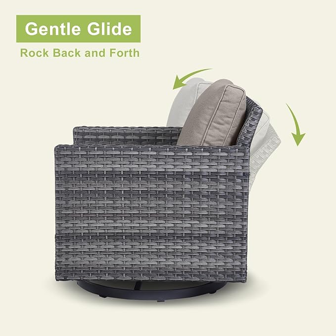 Outdoor Patio Swivel Rocker Chairs - Single Wicker Patio Swivel Rocking Chair with Waterproof Wicker,Comfortable Cushions and Sturdy Metal Frame for Outside Porch Deck Backyard(Mixed Grey/Grey/1PC)