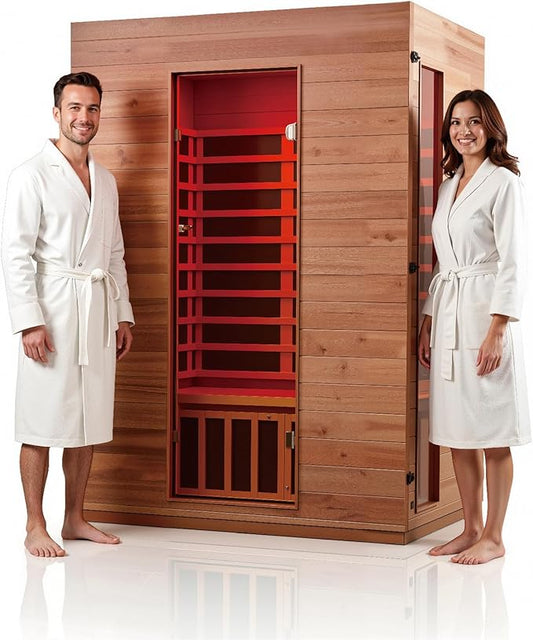 Infrared Home Sauna Room for 2-3 Person, Bluetooth Speaker, Qualified Wood Sauna, Mood Lights, Perfect for Home SPA, Easy Assembly
