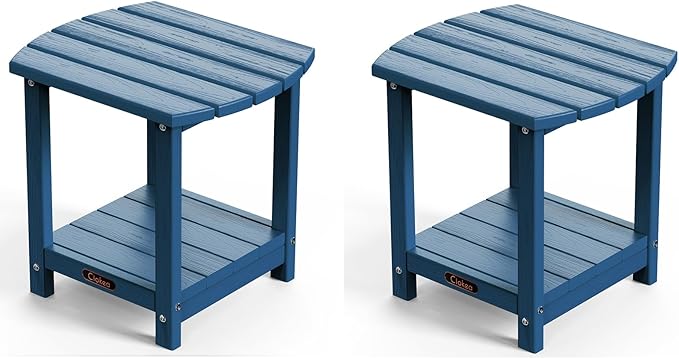 Ciokea Adirondack Outdoor Side Table 2 Pack, 2-Tier Sturdy Patio End Table Weather Resistant for Patio, Pool, Porch, Navy Blue