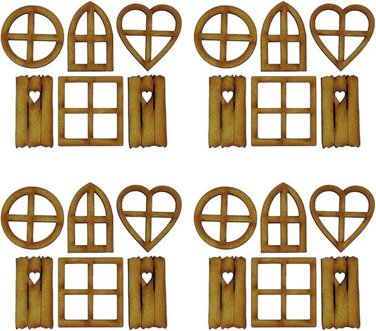 4 Pcs Wooden Fairy Garden Door and Windows Ornaments Tree Statues for Tree Trunk Yard Decoration Miniature Garden Buildings