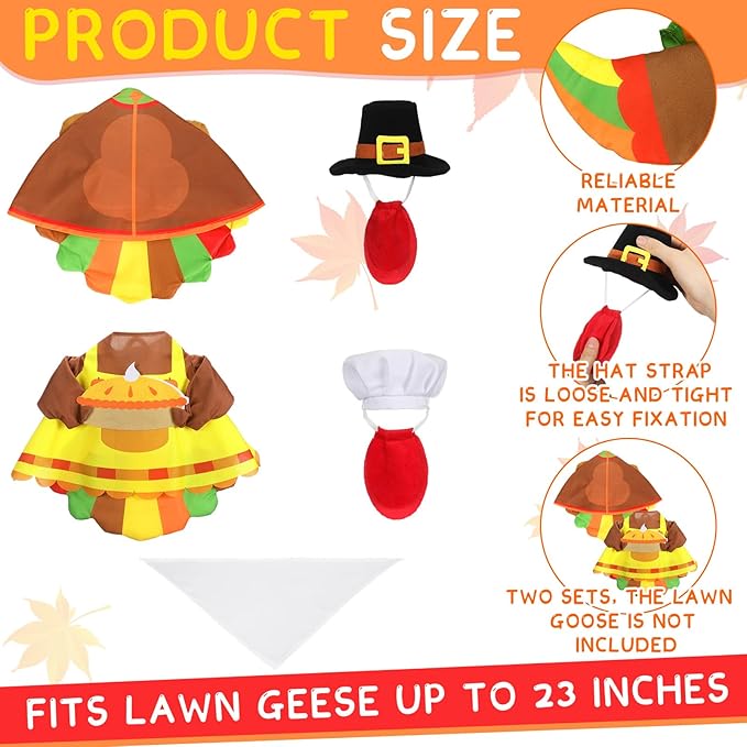 Abbylike 2 Set Thanksgiving Porch Goose Outfits Turkey Goose Clothes Costume Fit Large 23'' Cement for Garden Yard Decoration