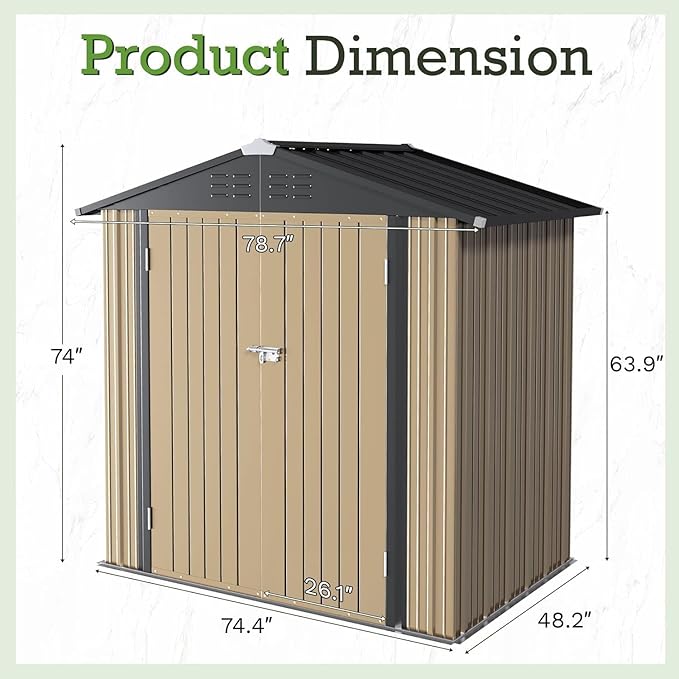 Furniwell 6x4 FT Outdoor Storage Shed, Metal Garden Sheds Outdoor Storage House with Single Lockable Door for Backyard Patio Lawn, Brown