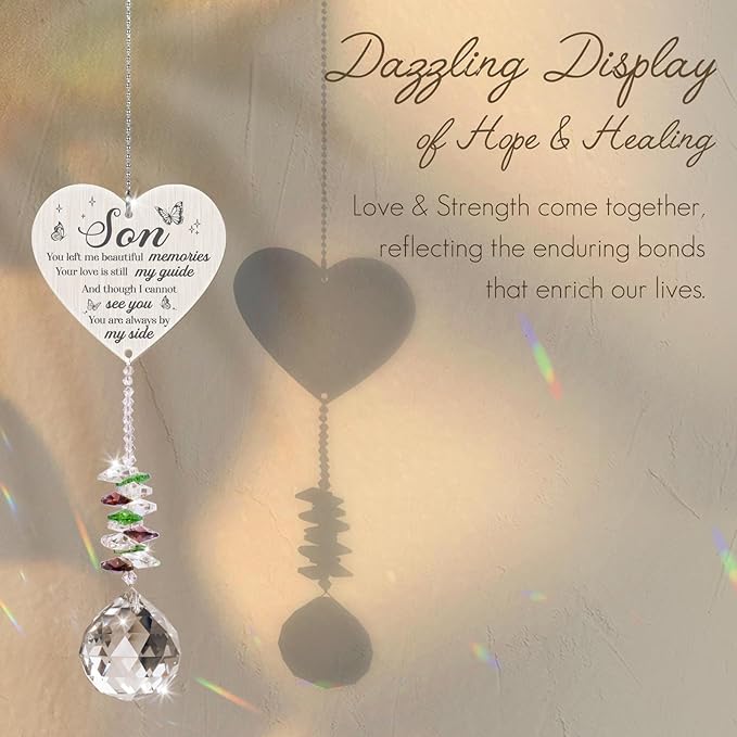 Memorial Crystal Suncatcher,Memorial Gifts for Loss of Son,Loss of Son Sympathy Gifts,Hanging Crystals Ornament for Window Rainbow Maker Prisms Home Decor Gift