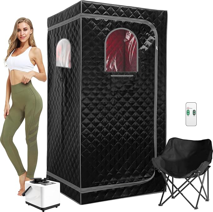 Steam Saunas for Home,Full Body Red Light Sauna Tents Portable Large Space Remote Control Indoor Steamer Sauna Box with 3L Steamer Machine,Foldable Chair,Pocket