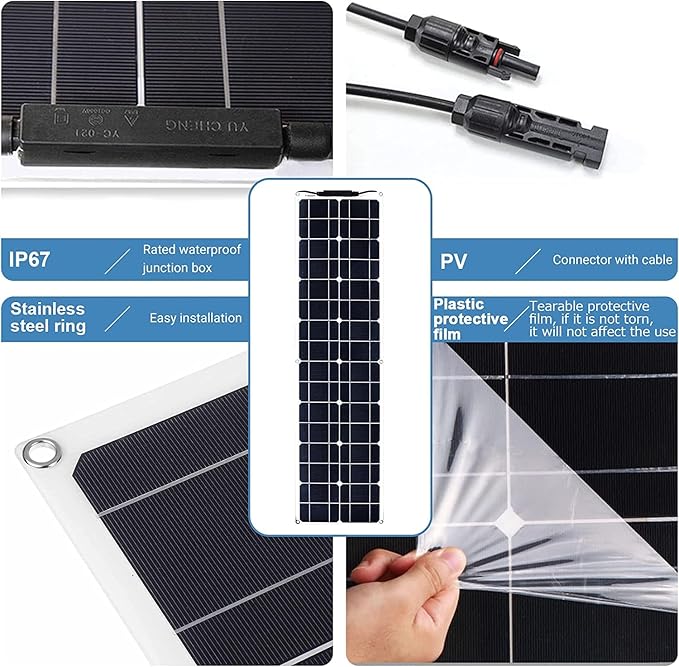 400 Watt Flexible Solar Panel for RV, 2 × 200 Watt 12 Volt Solar Power Panel Kit Photovoltaic Module Monocrystalline Solar Panels for Camping Off Grid Car Battery Charging Boat