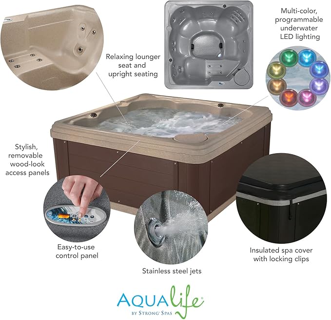 AquaLife Inland™ 5-6 Person 24-Jet Lounger Hot Tub with LED Lighting, Digital Control, Insulated Cover