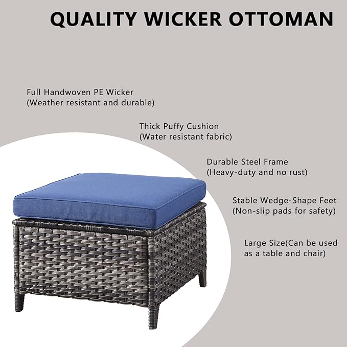 Rilyson 6 Piece Outdoor Patio Furniture Set - Rattan Wicker Patio Conversation Sets with 2 Swivel Rocker Chairs,2 Ottomans,1 Sofa and 1 Coffee Table for Outside Porch Deck Yard (Mixed Grey/Blue)