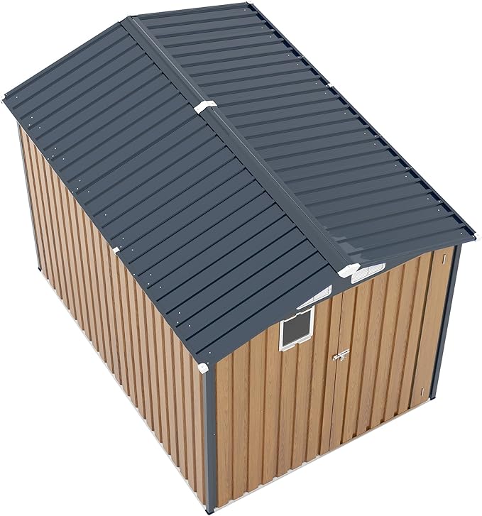 6x8 FT Sheds & Outdoor Storage,Steel Storage Shed with Lockable Doors and Window,Waterproof Garden Shed w/Roof Slope Design & Weather Versatility,Tool House for Storing Bicycles,Yellow