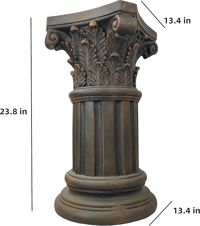 OUTOUR Exquisite Magnesium Oxide Corinthian Greek Column Pillar with Stand Base Pedestal for Indoor Outdoor Garden Pedestals Backyard Courtyard Patio Office Decor23.8’’High,Dark Bronze