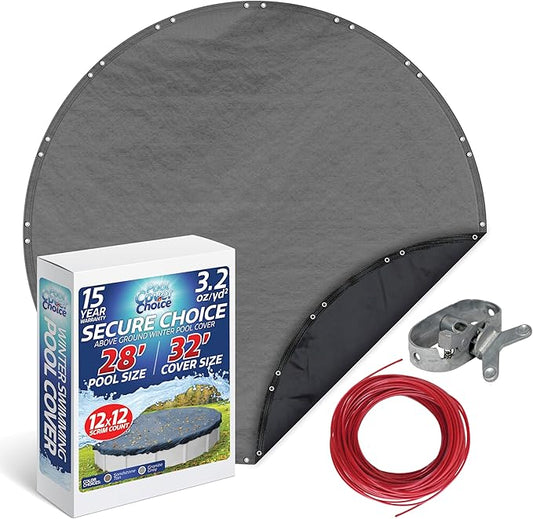 Winter Swimming Pool Cover for 28 ft Aboveground Round Pool Size, Secure Choice Series, Solid Material, Color - Granite Gray, Pool Cover Choice 3328-4CHOICE