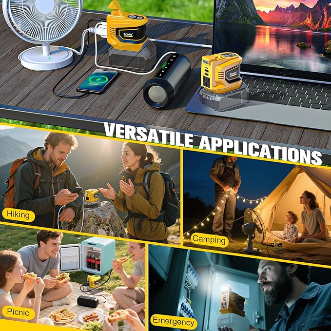 200W Power Inverter for 20V DeWalt Battery, Ecarke 2PCS DC 20V to AC 110V Battery Inverter, Portable Power Station Generator, Charger Adapter Powered Outlet with 2 USB Ports & 1 Type-C & 1 AC Outlet