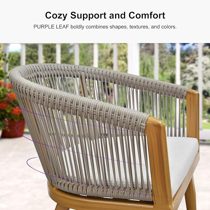 PURPLE LEAF Outdoor Dining Set for 18 All-Weather Aluminum 20 Piece Furniture Sets with Woodgrain Table and Rope Weave Chairs Included Cushions for Backyard Indoor Decor Kitchen Patio Set Teak Color