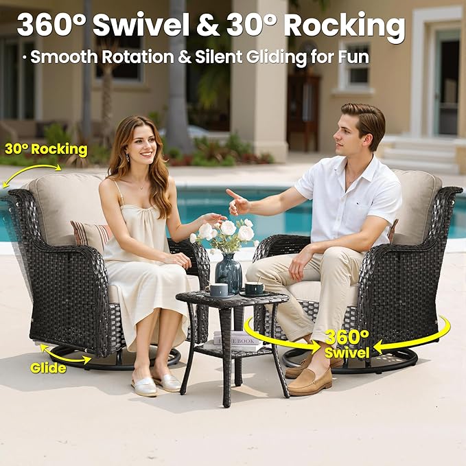 ovios 9 Pieces Patio Furniture Set, Outdoor Wicker Sofa Couch with Swivel Chairs Ottomans Comfy Cushions, High Back All Weather Modern Conversation Sets, Brown Rattan, Beige