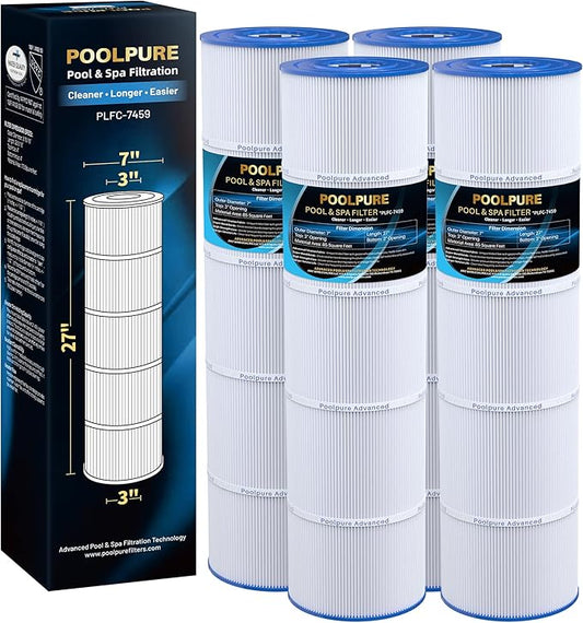 POOLPURE C-7459 Filter Replaces Jandy CL 340, PJAN85, Ultral-A8, Unicel C-7459, Filbur FC-6405, Filbur FC-0800, A0557900, R0554500, Aladdin 18504, APCC7352, 4X85 sq.ft Filter Cartridge 4 Pack