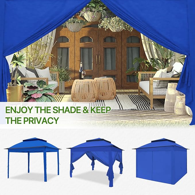 COOS BAY 11x11 Pop-up Instant Gazebo Tent with 4 Sidewalls Outdoor Canopy Shelter with Carry Bag, Stakes and Ropes, Blue