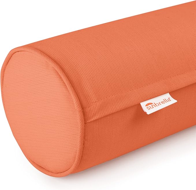 Austin Horn Classics Sunbrella Set of 2 Zippered Neck Bolster Pillow, Made with Sunbrella Fabric, Cylinder Pillows, for Couch & Bed, Decorative Round Throw Pillow, Back & Neck Support (Cayenne)