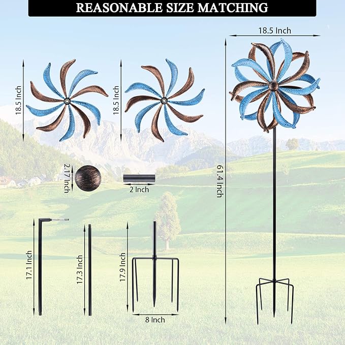 WONDER GARDEN Wind Spinners Outdoor Clearance, Premium Kinetic Wind Sculptures Wind Spinner, Metal Leaf Windmill for Outdoor Yard Patio Lawn & Garden