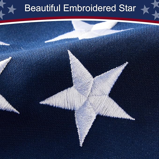 American Flag 5x8 ft Heavy Duty TearProof Series, All Weather High Wind US Flag, Premium Spun Polyester with Embroidered Stars, Sewn Stripes, Brass Grommets for Outdoor Use