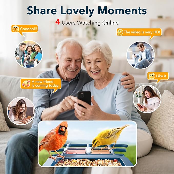 PeckCam® Bird Feeder with Camera Solar Powered, AI Identify & Auto Capture, 2K HD Live Video Smart Bird Feeder Camera Instant Notifications in Backyard, Gift for Bird Lovers