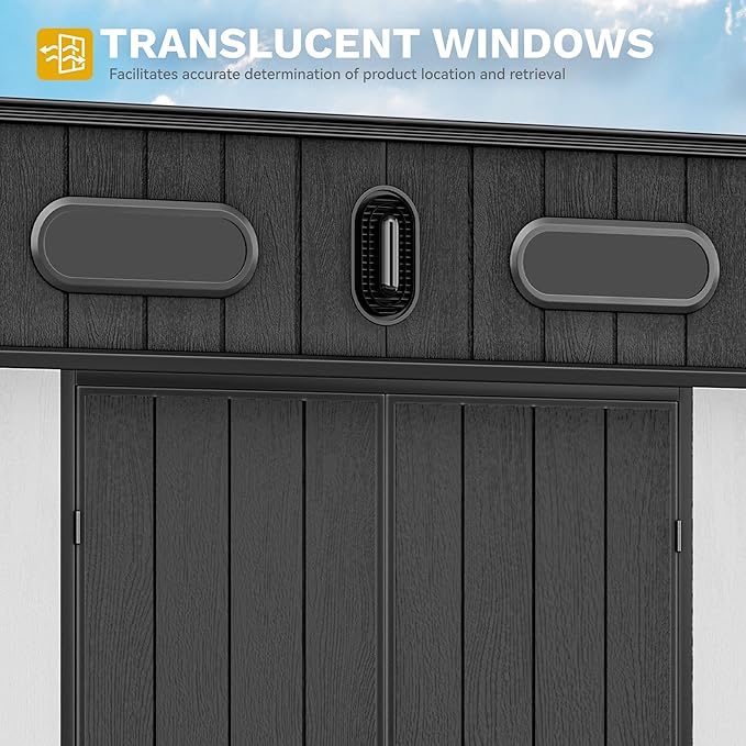 DWVO 6x6 FT Outdoor Storage Shed, All-Weather Resin Garden Tool Shed with Floor & Lockable Door, Plastic Outside Tool Garden Shed with Windows & Vents for Backyard Garden Patio Lawn, Black&Gray