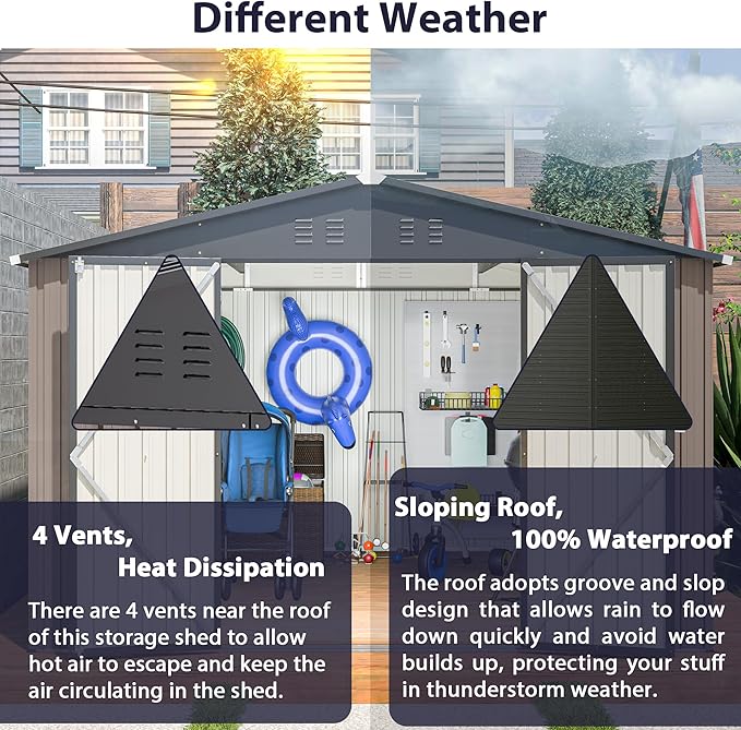 10' x 10' Metal Storage Shed for Ourdoor, Steel Yard Shed with Design of Lockable Doors, Utility and Tool Storage for Garden, Backyard, Patio, Outside use