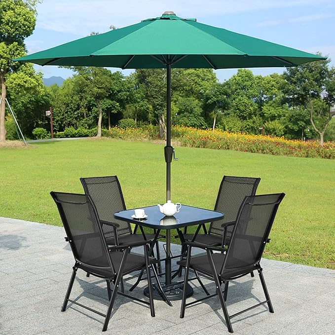 S AFSTAR Patio Chairs Set of 4, Outdoor Folding Dining Chairs with Armrests, Foldable Porch Chairs for Lawn Deck Backyard, Folding Chairs for Adults (Black)
