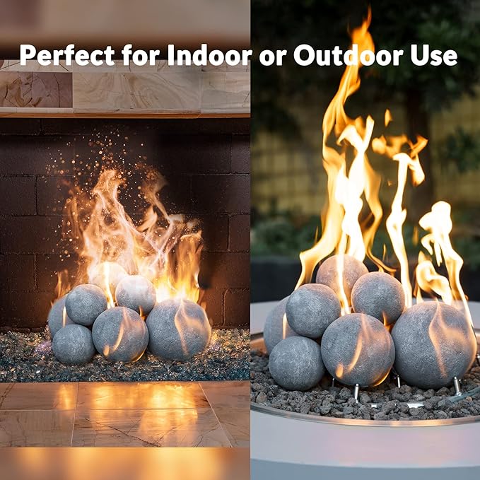 Skyflame Ceramic Fireplace Balls, Set of 12 Round Fire Stones Set for Indoor and Outdoor Fire Pits or Fireplaces Accessory, 4 Inch, Gray
