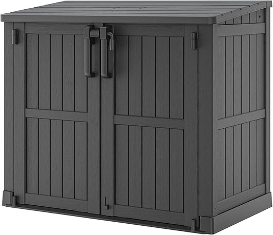 Light Gray Outdoor Resin Storage Shed 36 Cu. Ft. Garden Horizontal Storage Extra Large Capacity Weather Resistant Storage Box, Lockable Resin Waterproof Shed for Garbage Cans, Garden Tools