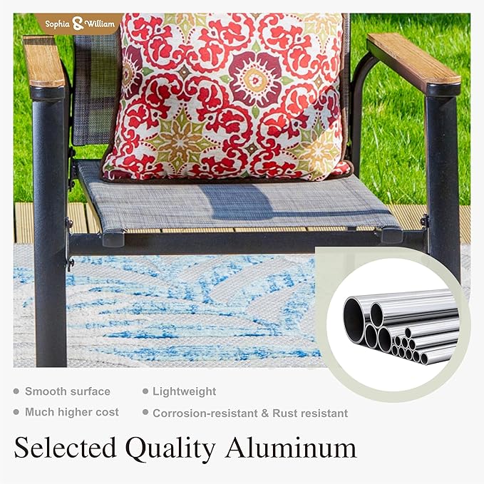 Sophia & William Patio Dining Set 9 Pieces, 8 Aluminium Patio Dining Chairs with 1 Extendable Dining Table for 6-8 Person, Patio Table and Chairs for Outdoor Lawn (Grey)