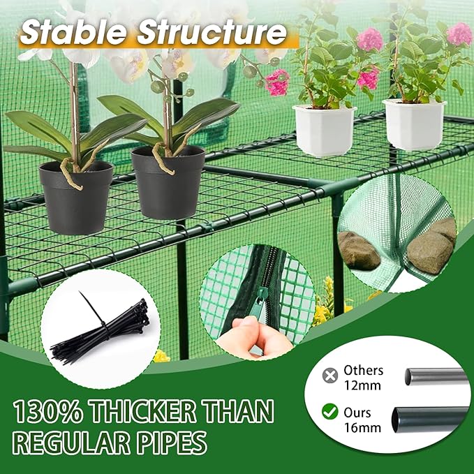 Greenhouse, 56×56×76" Walk in Greenhouse, Portable Green House for Outdoors with Thicken PE Cover, 3 Tiers 8 Shelves for Plants, Flowers, Seedling (Green, 56x56x76 inch)