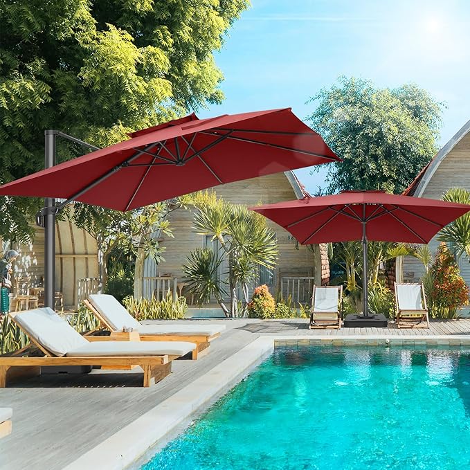 Hotime 10x10ft Large Cantilever Patio Umbrellas - Upgrade and Intensify - with 360 Rotation and 5 Angles Adjustment - Aluminum Offset Pool Umbrella Square Outdoor Umbrella for Patio Garden