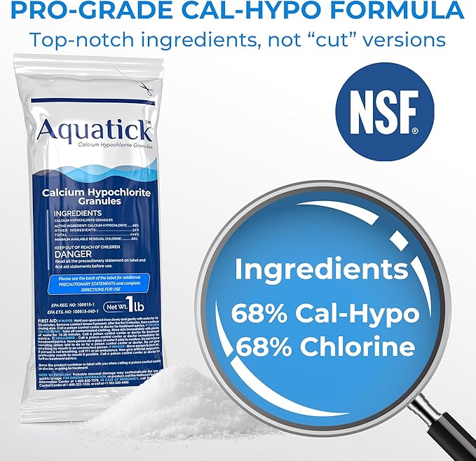 Pro-Grade Chlorine Pool Shock, 68% Cal-Hypo Granular Sanitizer, Prevents Bacteria & Algae, Restores Crystal Clear Water - Shock Treatment, Swimming Pool Chemical - 2 X 1lb