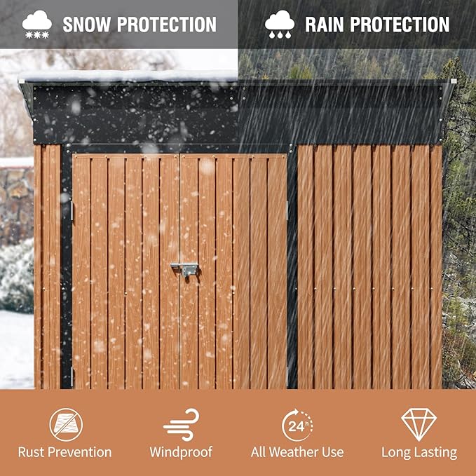 8x4 Ft Outdoor Storage Shed, Metal Garden Shed with Floor, Triple Lockable Doors & Vent, Multi-Used Shed for Backyard, Patio, Lawn and Tool & Bicycle Storage