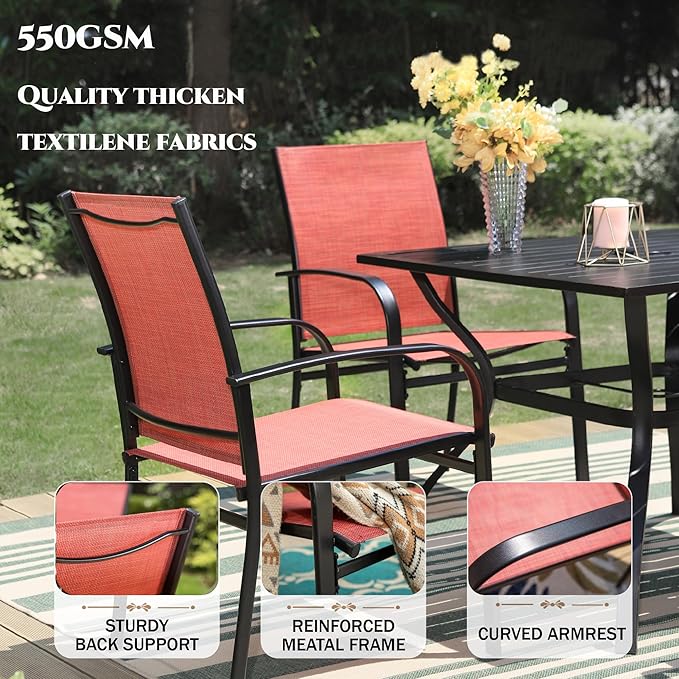 HERA'S HOUSE Patio Dining Chairs Set of 8, 36" Textilene Fabric Outdoor Chair with Wrought Iron Metal Frame Support 350lbs for Lawn Garden Backyard Kitchen, Red