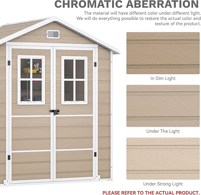 DWVO 6x4.4 FT Outdoor Storage Shed, Plastic Garden Tool Shed with 2 Windows, Double-Wall Outside Shed for Lawn Mower, Garden Tool for Backyard, Patio, Lawn, Lockable, Beige