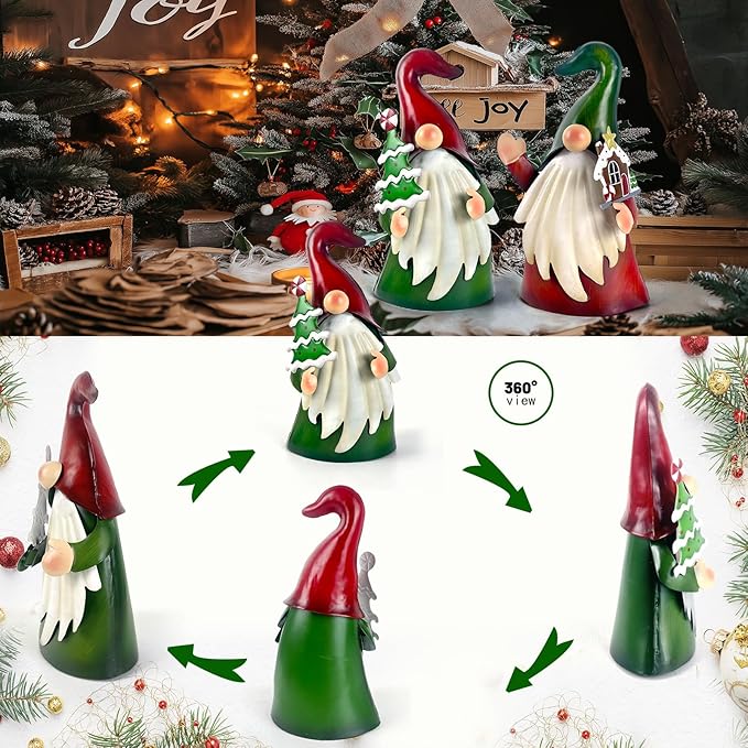 HONGLAND Outdoor Christmas Decorations, 2 PCS Metal Gnome Yard Art Christmas Gnomes 18 Inch Gnome Xmas Decorations for Outside Holiday Lawn Patio Yard Garden Decor