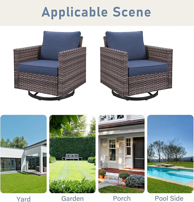 Patio Rocker Chairs Set of 4: Swivel Outdoor Wicker Furniture with Wide Armrests for Porch