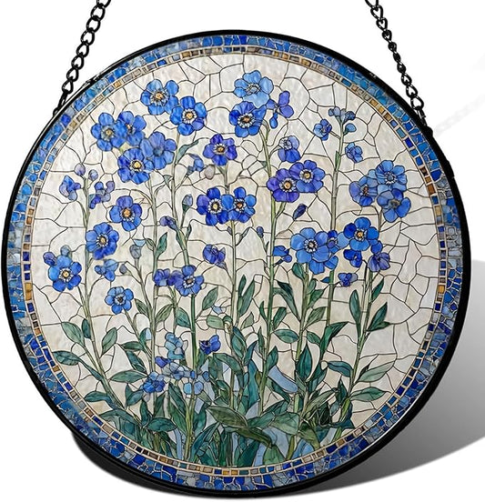 Forget-Me-Not Suncatcher -7.9 in Stained Glass Window Hanging Sun Catcher Garden Decor
