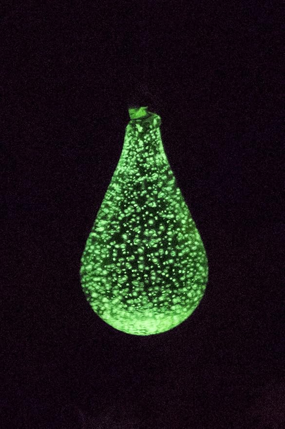 Artisan Crafts and Design 7” Glow in The Dark Hand-Blown Teardrop Glass Ornament Indoor and Outdoor Garden Decor