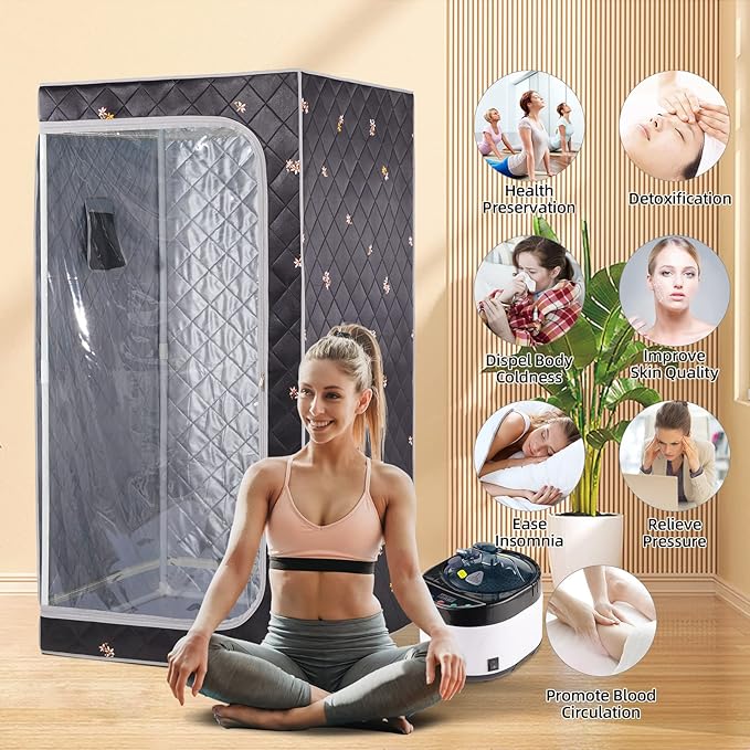 ZONEMEL Full Size Portable Steam Sauna, Personal Home Spa, 1500 Watt 4 Liter Steamer with Remote Control, Timer, Foldable Chair (L 33.8" x W 33.8" x H 65.7",Crane1)