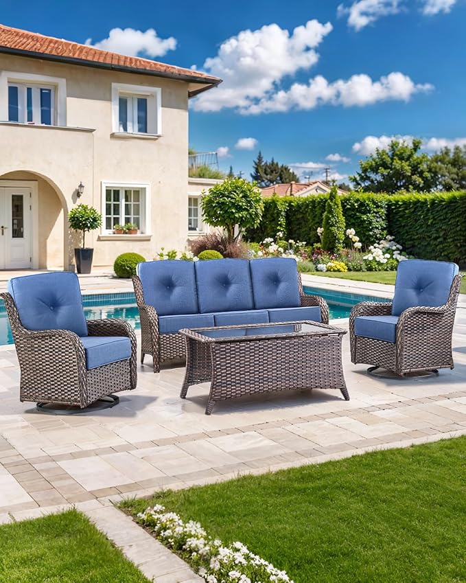 Luxury 22x24/22x25 6-Inch Outdoor Cushions - Water Repellent 1 Set Deat Seat Patio Furniture Cushion for Wicker Dining Rocking Swivel Chairs Loveseat Couch Sectional Sofa - Navy Blue