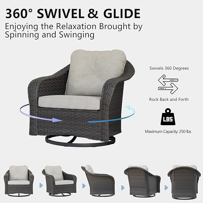 Wicker Swivel Rocking Chairs - Outdoor Brown Wicker Swivel Glider Chair Outdoor Rocking Chair with Water-Resistant Cushions, Beige