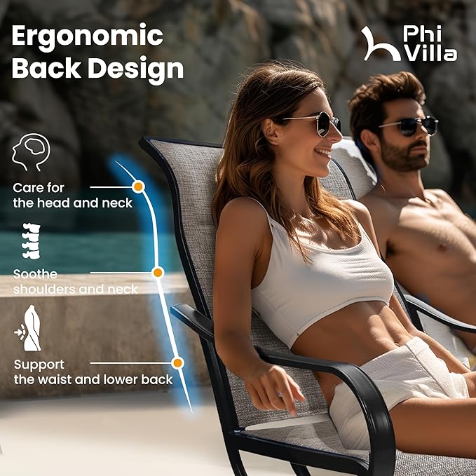 PHI VILLA Patio Dining Set for 6, Padded Textilene Swivel Dining Chairs & Brown Metal Slat Table Top with 1.6" Umbrella Hole, Rustproof Waterproof for All Weather,Outdoor Dining Set for Garden Yard