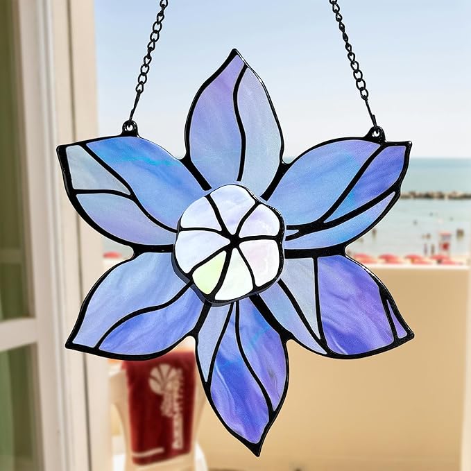 Stained Glass Window Hanging - Purple Flowers Stain Glass Decoration Sun Catchers Indoor Window,Floral Suncatcher Gift for Mom Grandma Nana Aunt