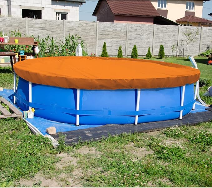ECOOPTS 11 ft Round Pool Cover for Above Ground Pools, Swimming Pool Cover Protector Winter Safety Cover (Orange)