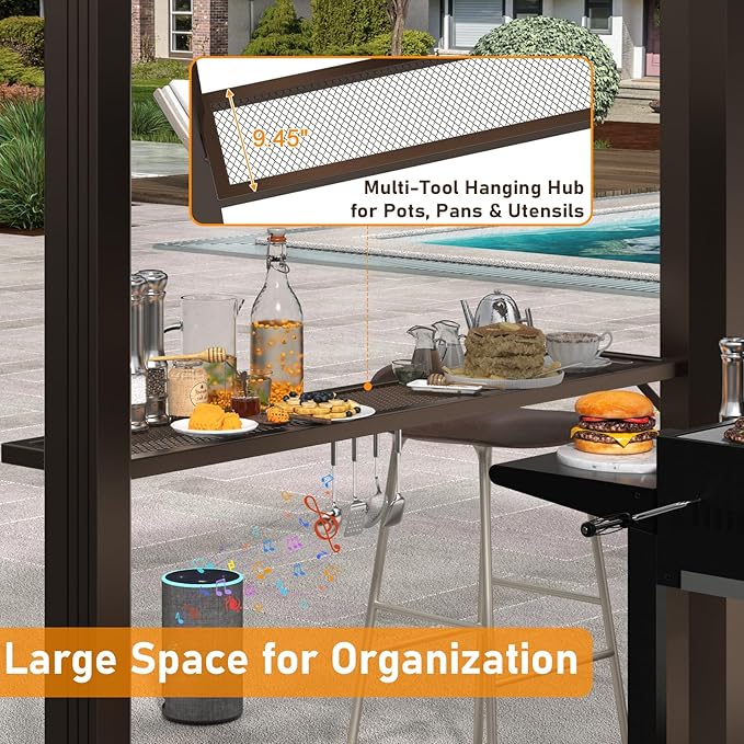 Hoteel 6x8ft Hardtop Grill Gazebo, Outdoor Patio Aluminum Frame Barbecue Gazebo with Galvanized Steel Double Roof and 2 Side Shelves for Deck Lawn Backyard Garden and Party, Brown(2025 Upgraded)