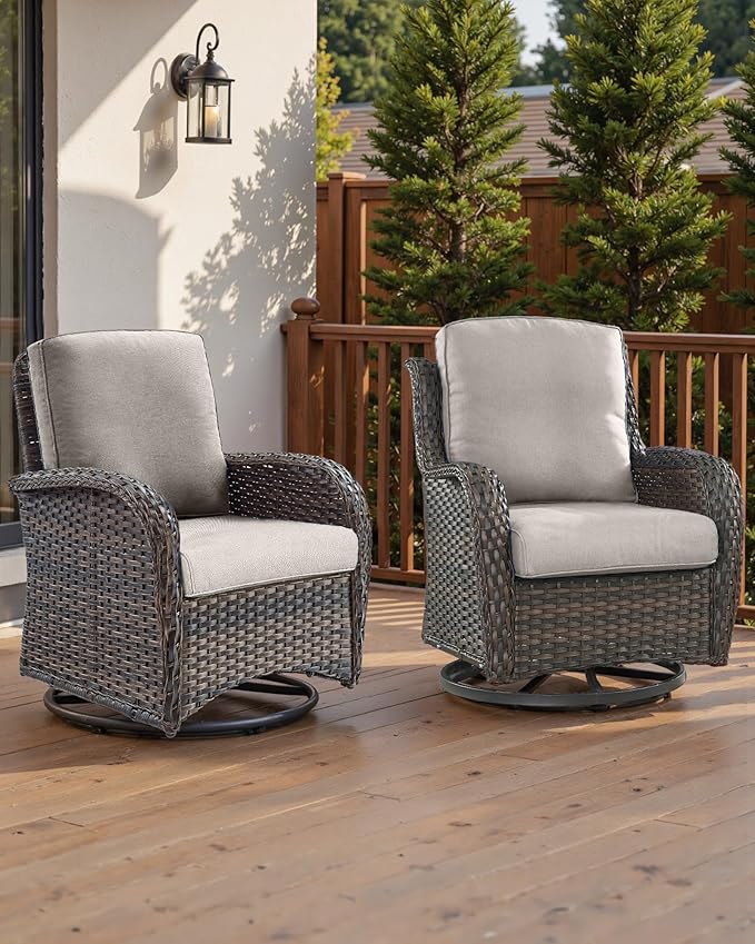 Pop 22x25/22x24 Outdoor Seat Cushions Set of 2 - Comfortable High Back Water-Resistant Patio Wicker Chairs Cushion for Dining Rocker Glider Loveseat Couch Sectional Sofa - Beige/Classic