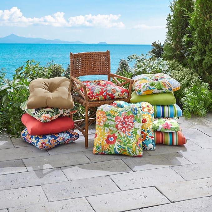 BrylaneHome Tufted Chair Cushion - 18" L x 17" W x 3" H - Patio & Outdoor - Patio & Outdoor - Water, Stain & Fade Resistant - Daelyn Cherry