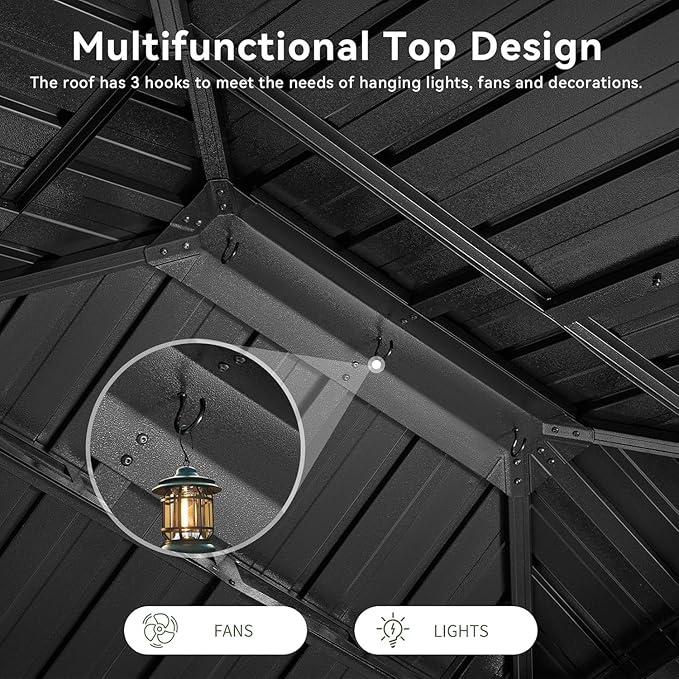 Aoxun 10'x14' Hardtop Gazebo, Aluminum Frame Canopy with Double Galvanized Steel Roof, Outdoor Metal Pavilion with Netting, Curtains for Backyard, Patio and Deck, with Ground Nails